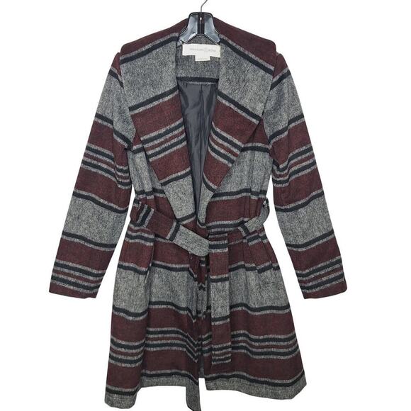 Treasure & Bond Blanket Trench Coat Wool Blend Striped Belted Small Shawl Collar - Picture 1 of 12